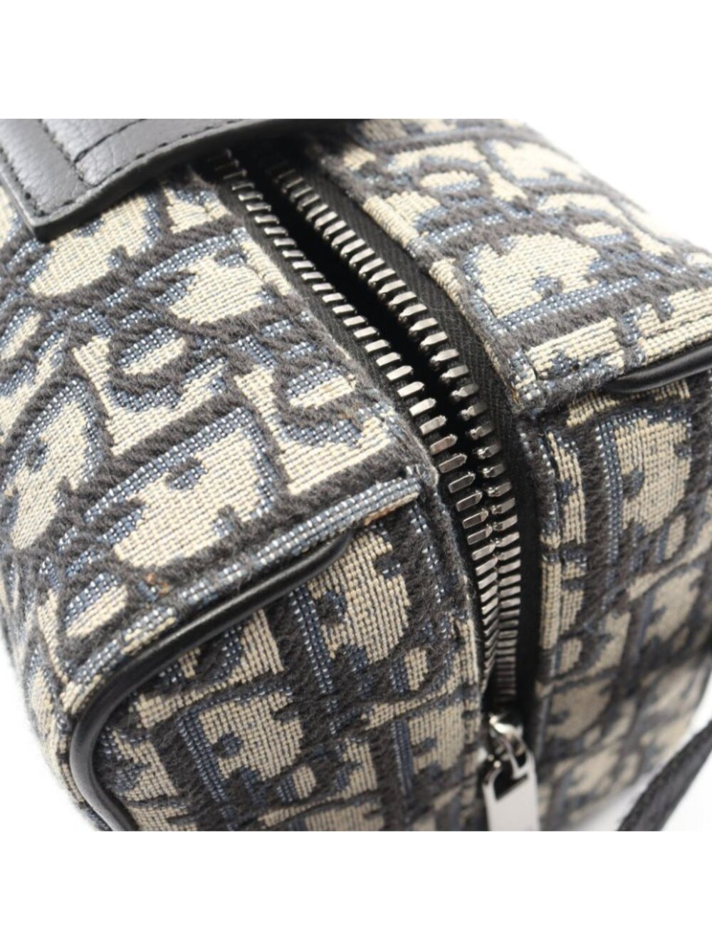 Dior Clutch Rango White Jacquard Navy Canvas Leather Blue Toiletries Case - Picture 9 of 9